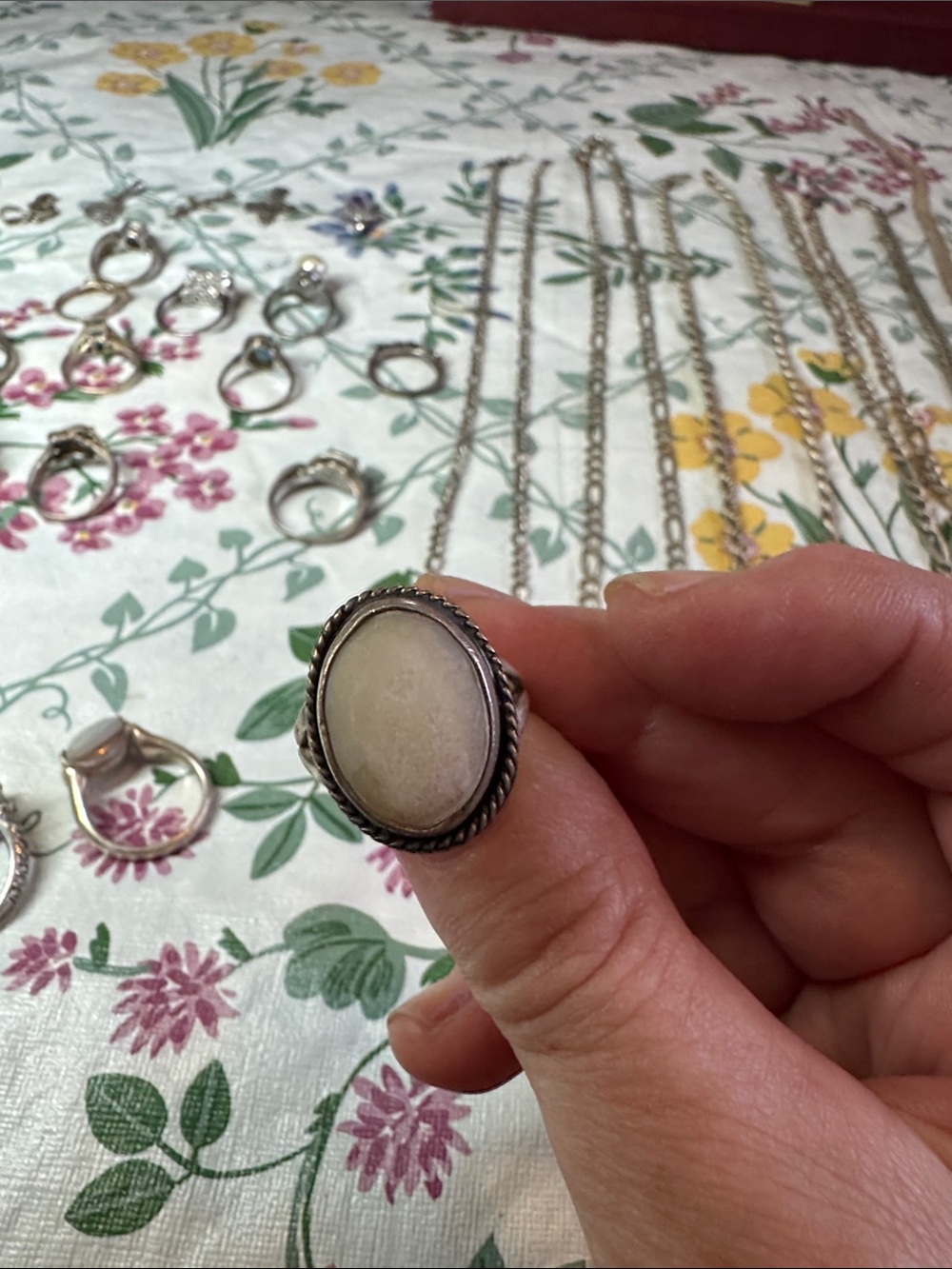 Sterling Silver White Stone Statement Ring - Women Jewelry